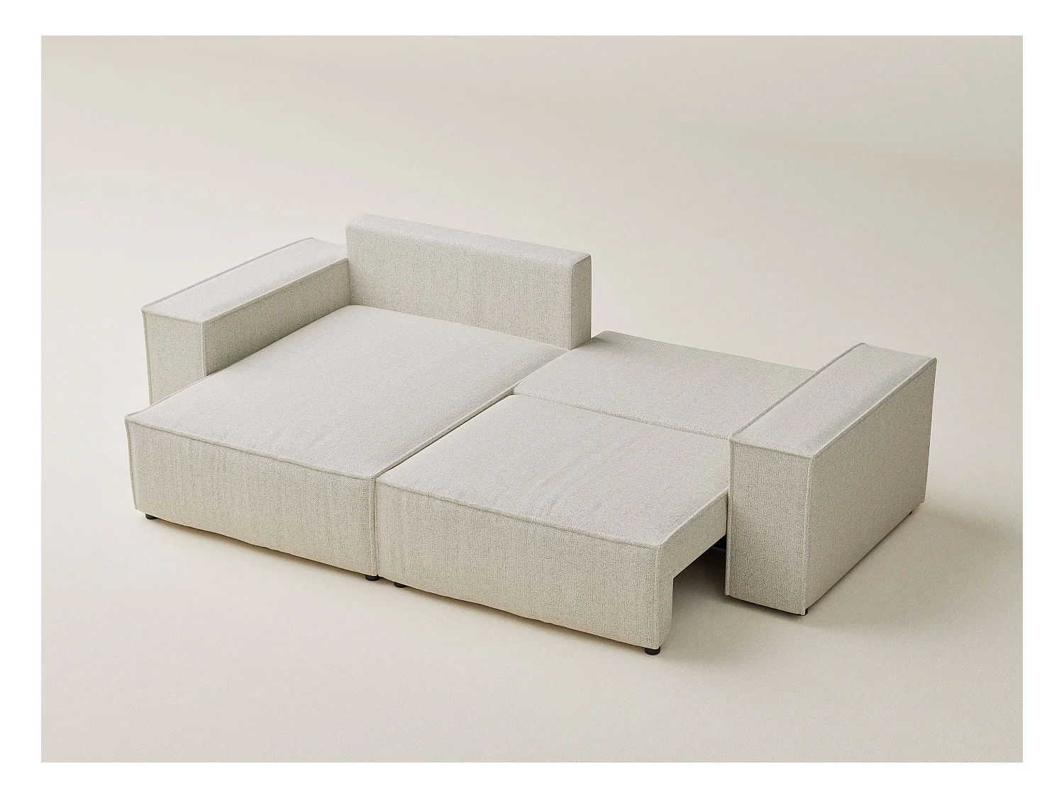 Canapé d'angle convertible Moyo im tissu tresse - 3 places - creme