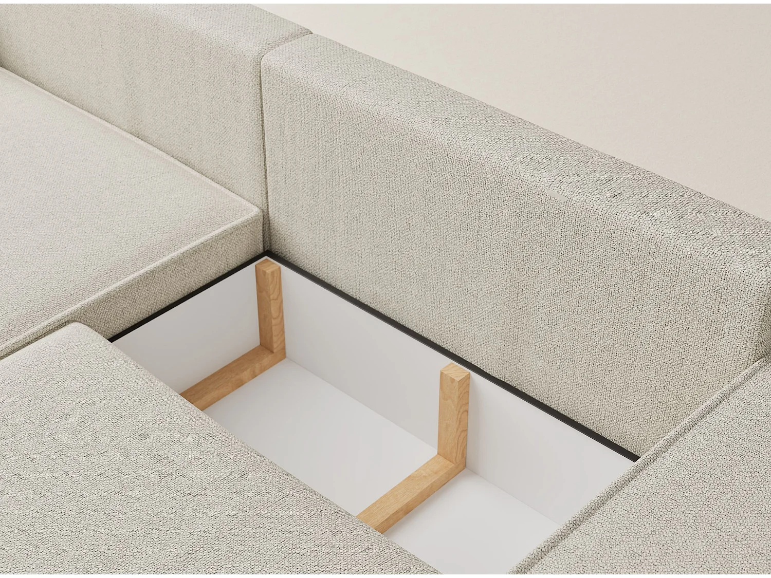 Canapé d'angle convertible Moyo im tissu tresse - 3 places - creme