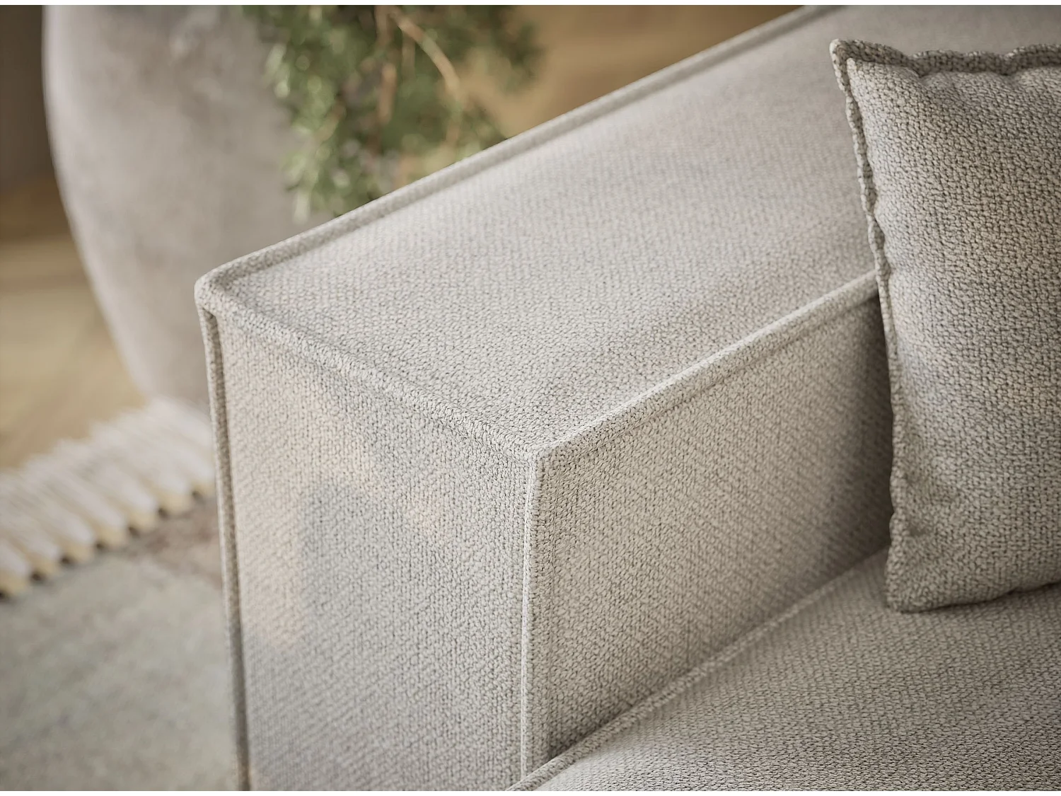 Canapé d'angle convertible Moyo im tissu tresse - 3 places - creme