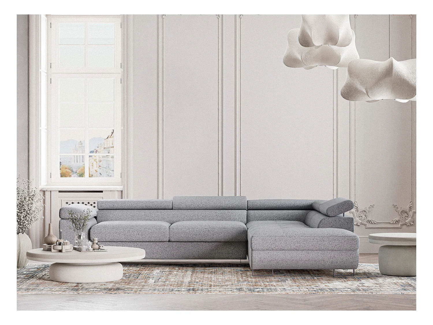 Ecksofa mit Schlaffunktion Concord aus Webstoff - Vier-Personen - hellgrau