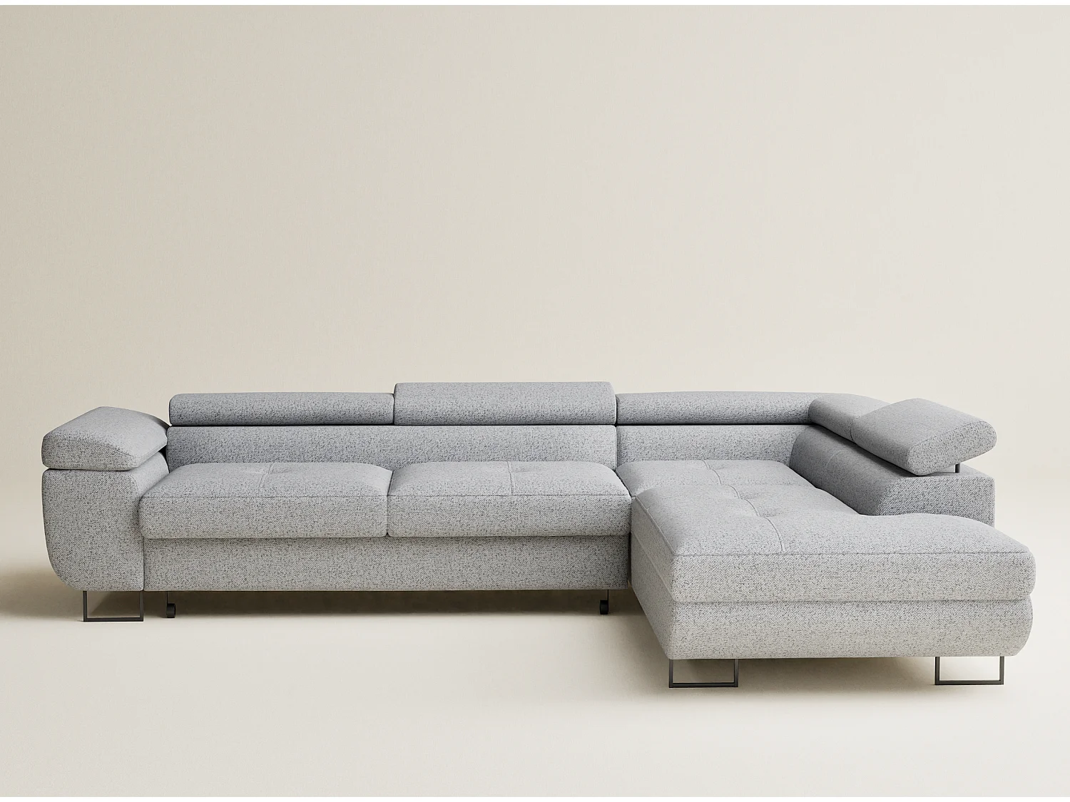 Canapé d'angle convertible Concord im tissu tresse - 5 places - gris clair