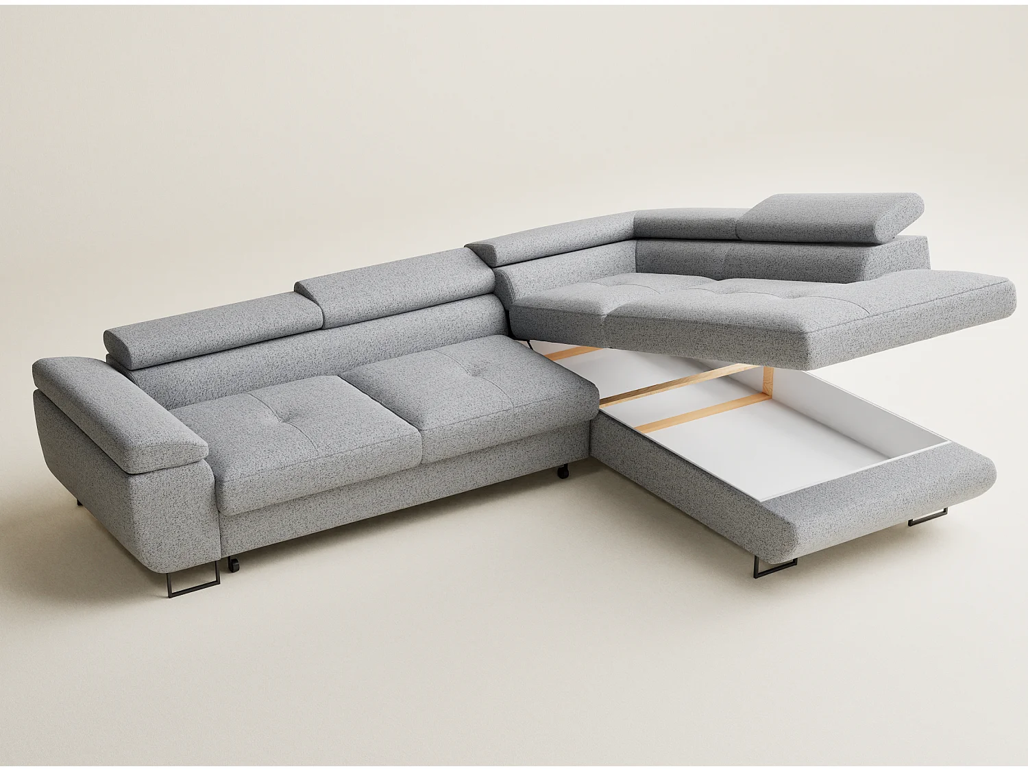 Canapé d'angle convertible Concord im tissu tresse - 5 places - gris clair