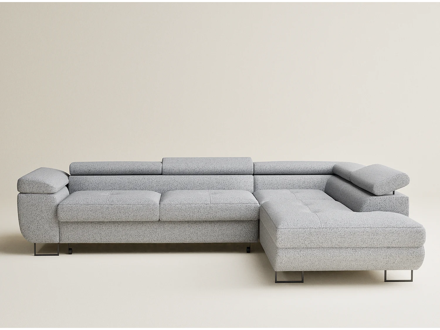 Canapé d'angle convertible Concord im tissu tresse - 5 places - gris clair