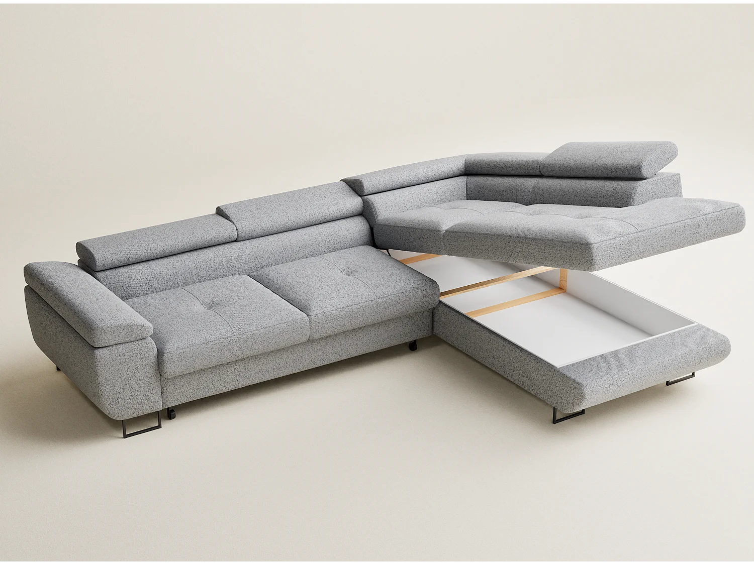 Canapé d'angle convertible Concord im tissu tresse - 5 places - gris clair