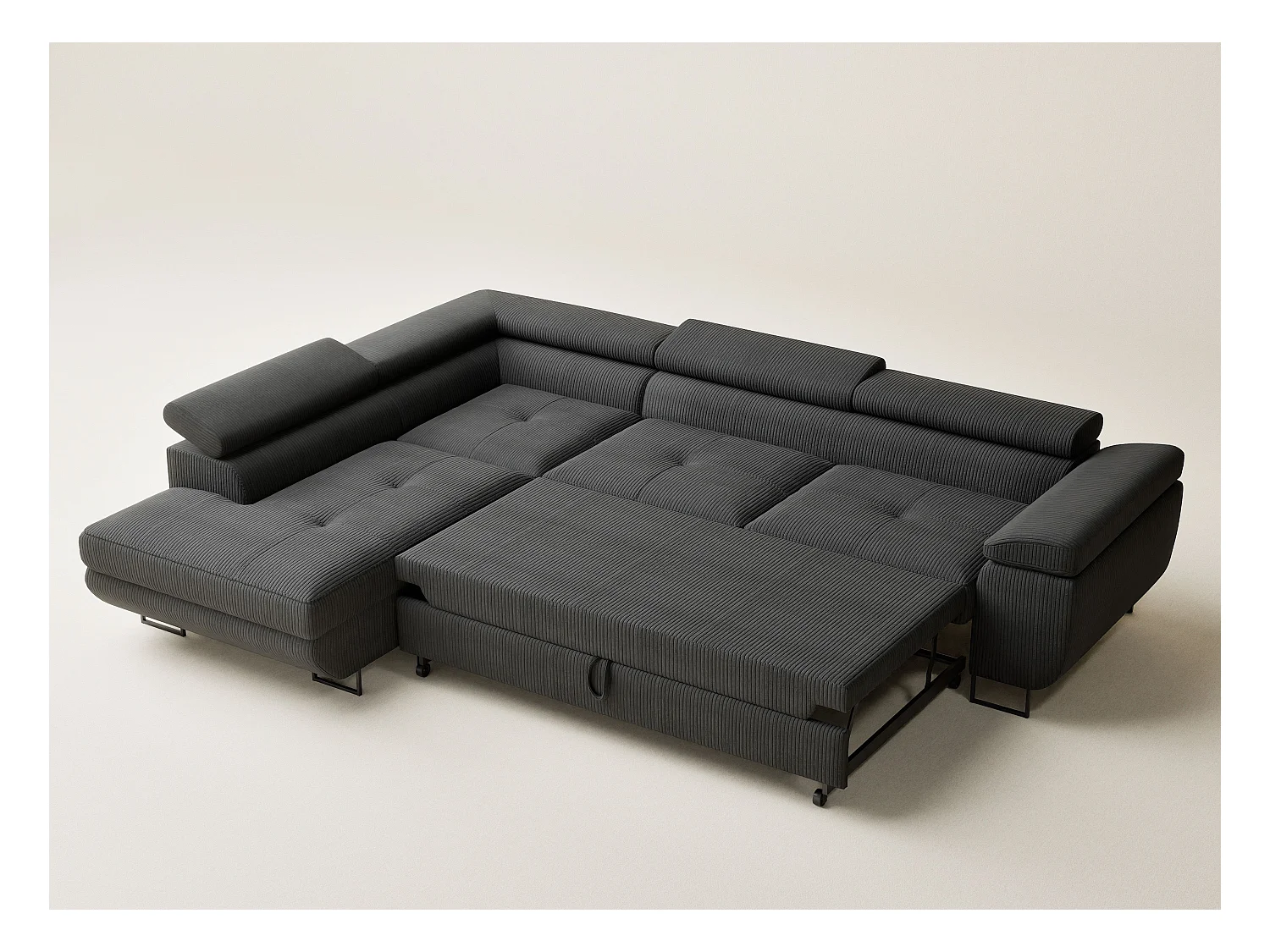 Canapé d'angle convertible Concord im tissu de velours - 5 places - anthracite