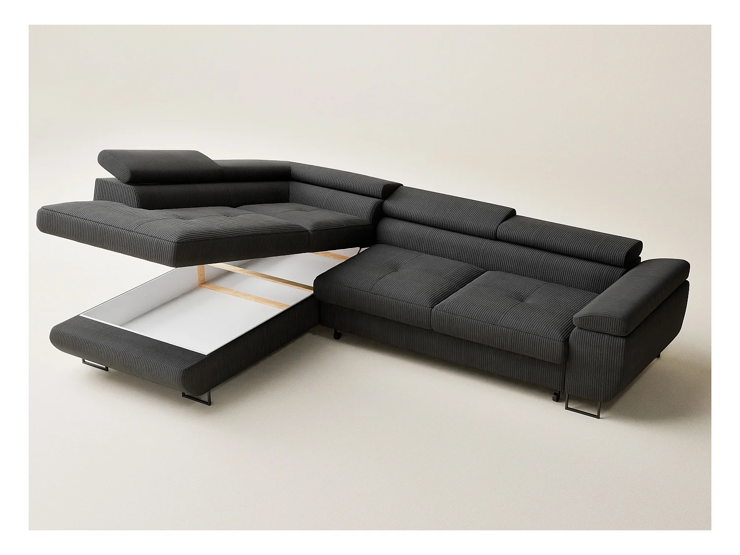 Canapé d'angle convertible Concord im tissu de velours - 5 places - anthracite