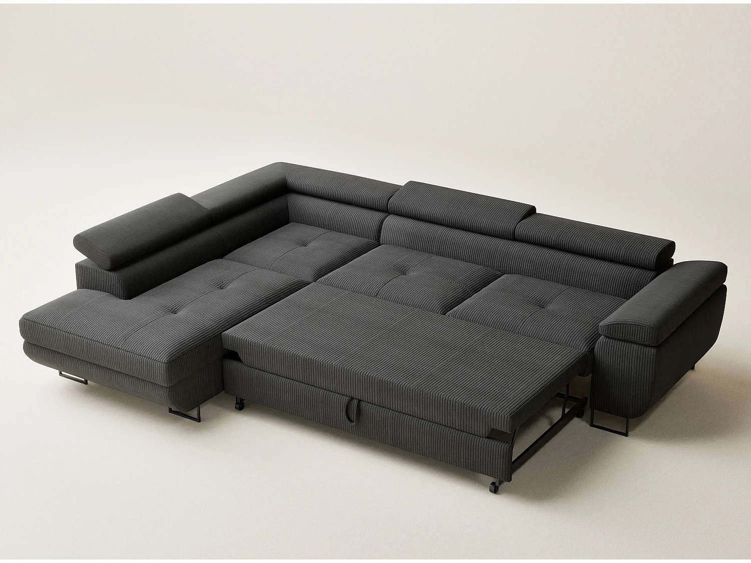 Canapé d'angle convertible Concord im tissu de velours - 5 places - anthracite