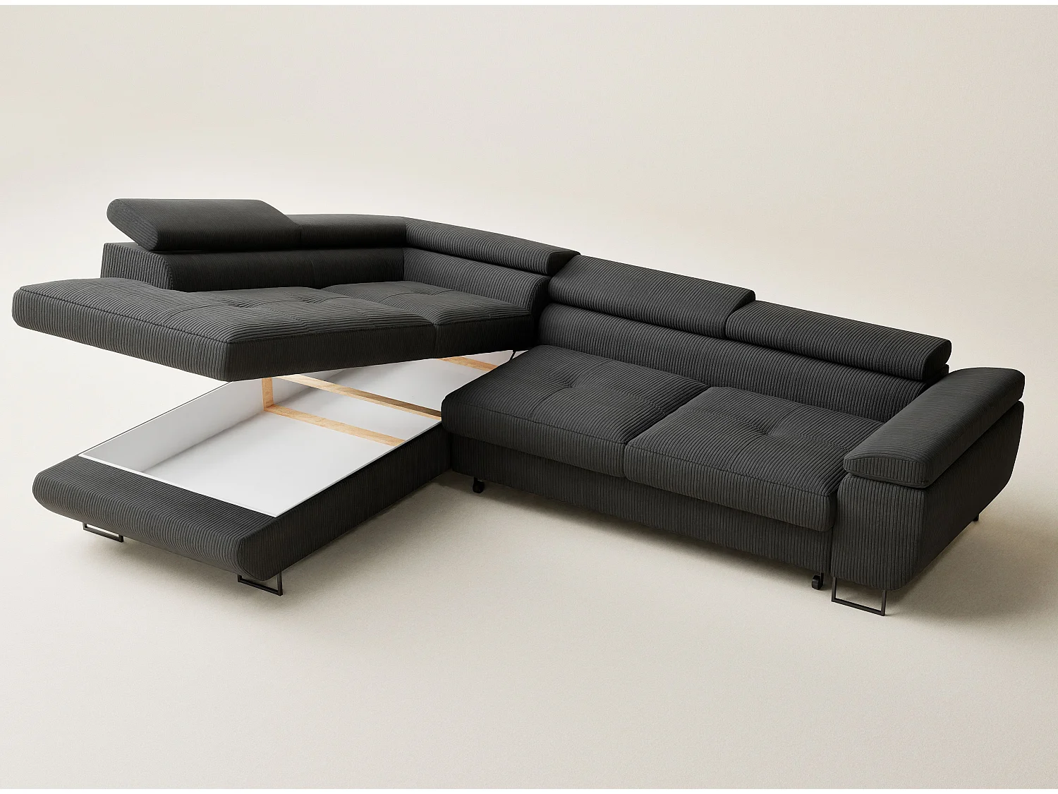 Canapé d'angle convertible Concord im tissu de velours - 5 places - anthracite