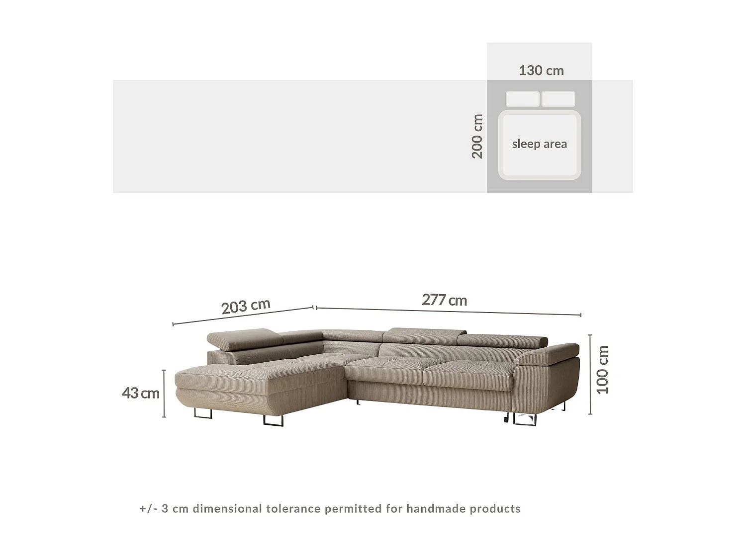 Canapé d'angle convertible Concord im tissu de velours - 5 places - anthracite
