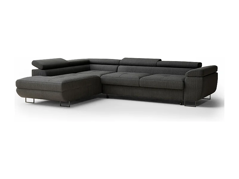 Hoekbank met slaapfunctie Concord in fluwelen stof - Vierpersoons - antraciet