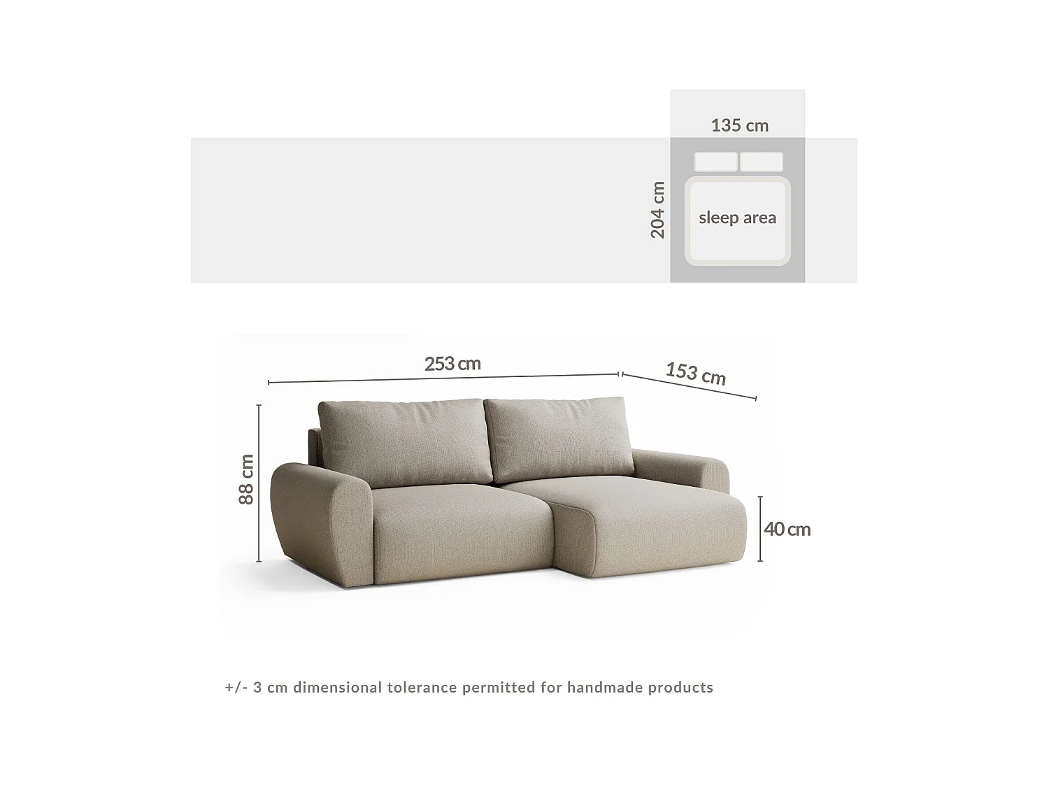 Canapé d'angle convertible Numba im tissu tresse - 3 places - gris