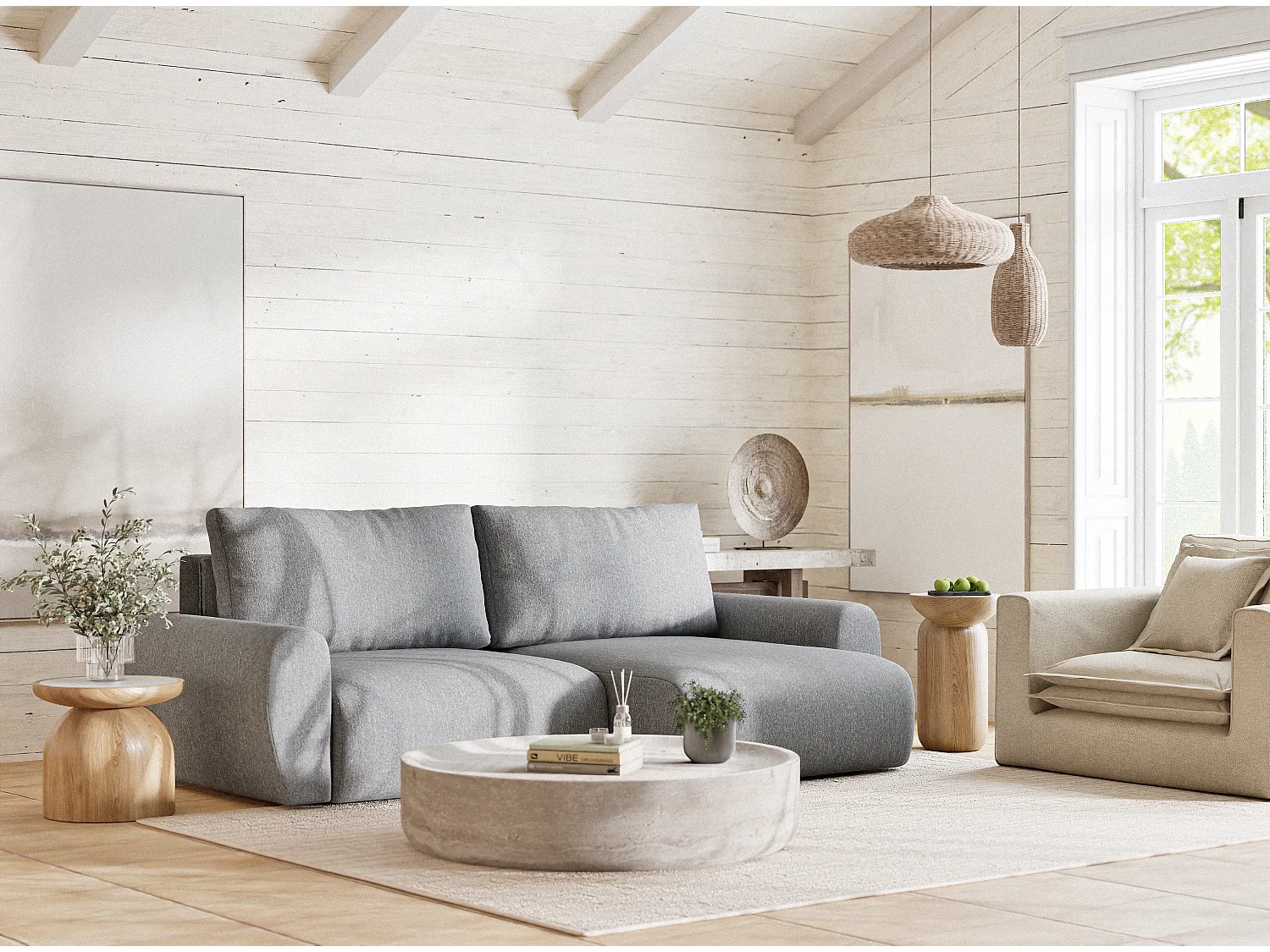 Ecksofa mit Schlaffunktion Numba aus Webstoff - Drei-Personen - grau