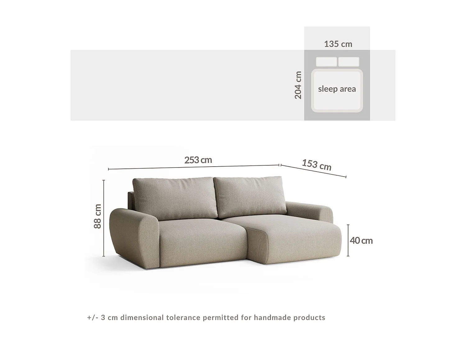 Ecksofa mit Schlaffunktion Numba aus Webstoff - Drei-Personen - grau