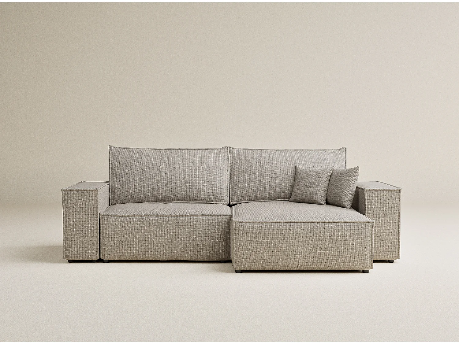 Ecksofa mit Schlaffunktion Zaya aus Webstoff - Drei-Personen - beige