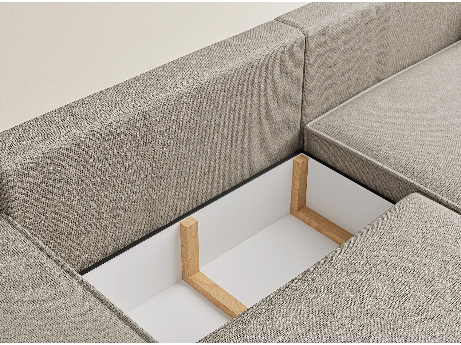 Ecksofa mit Schlaffunktion Zaya aus Webstoff - Drei-Personen - beige