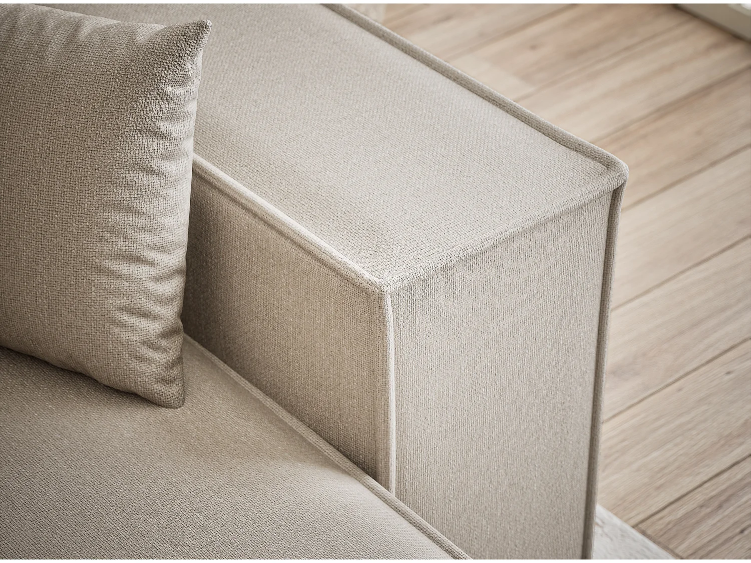 Ecksofa mit Schlaffunktion Zaya aus Webstoff - Drei-Personen - beige