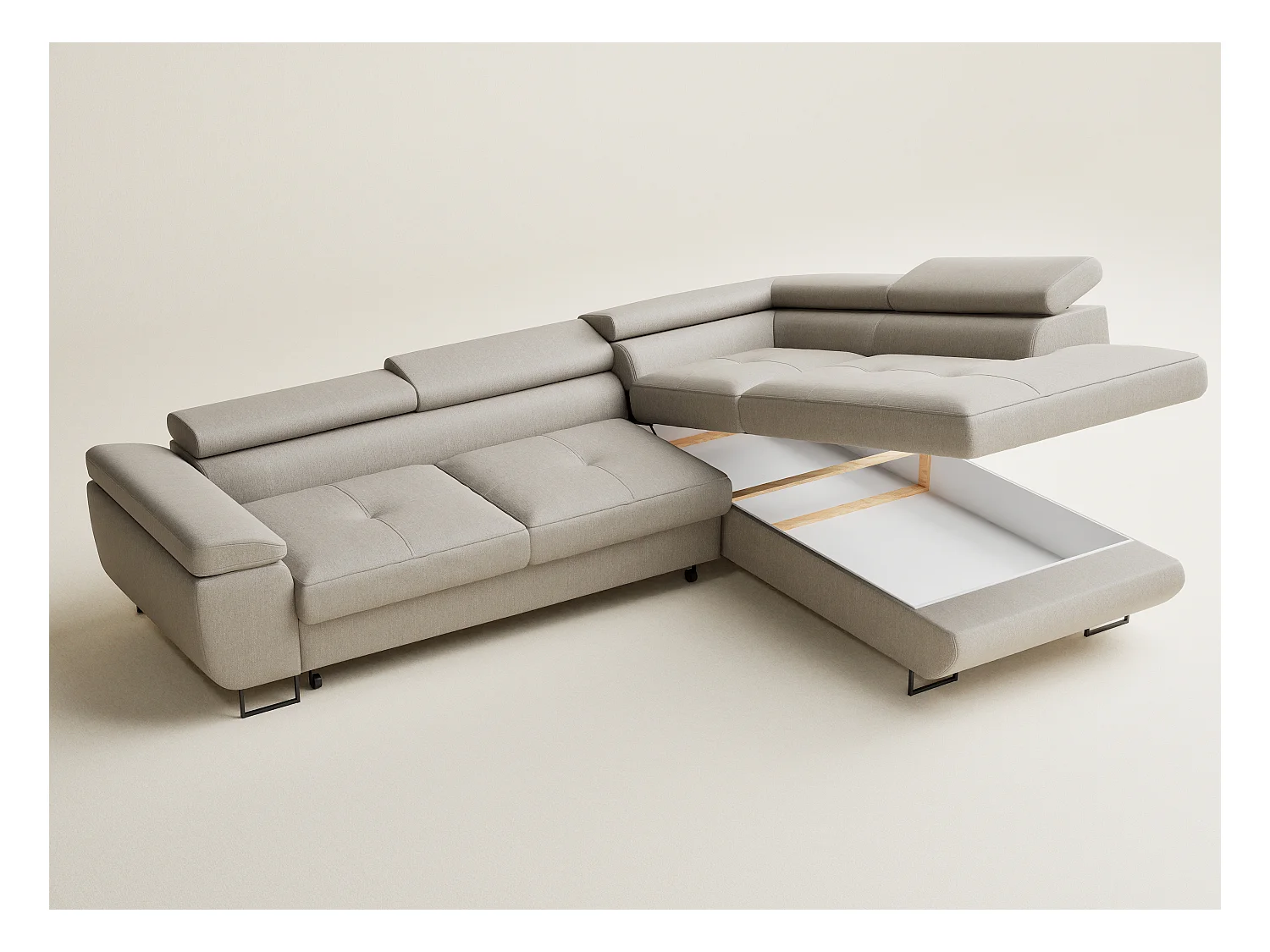 Canapé d'angle convertible Concord im tissu tresse - 5 places - beige