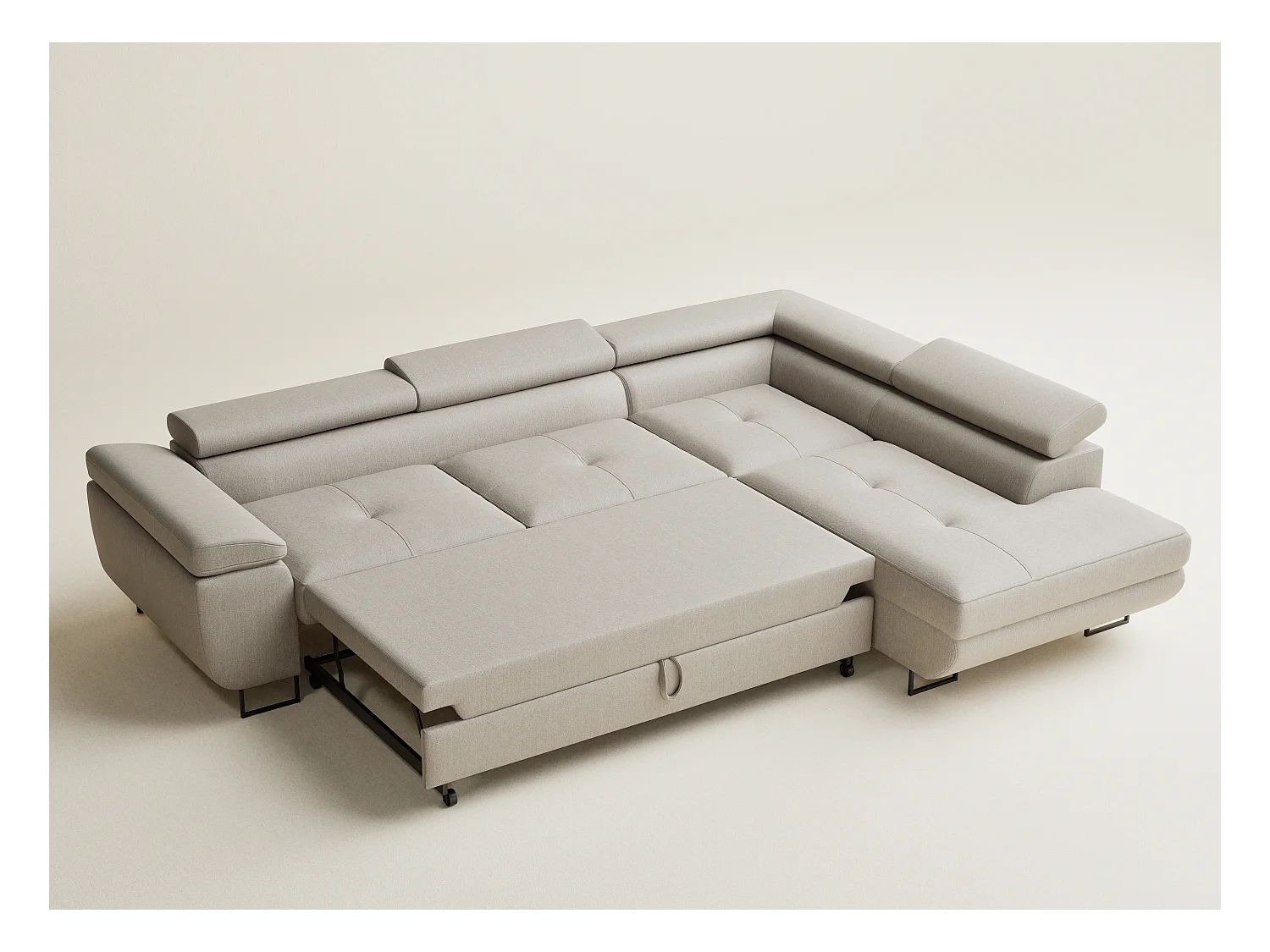 Canapé d'angle convertible Concord im tissu tresse - 5 places - beige
