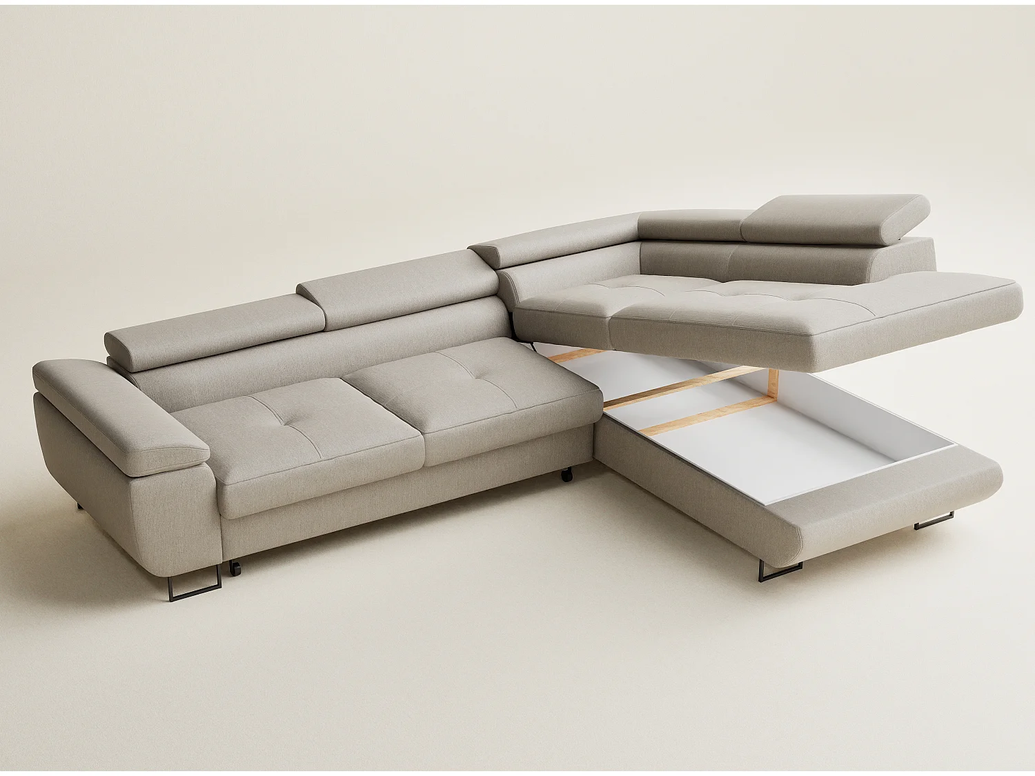 Canapé d'angle convertible Concord im tissu tresse - 5 places - beige