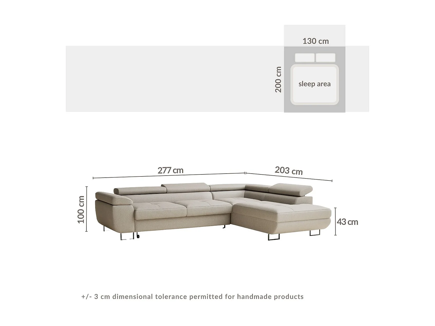 Canapé d'angle convertible Concord im tissu tresse - 5 places - beige