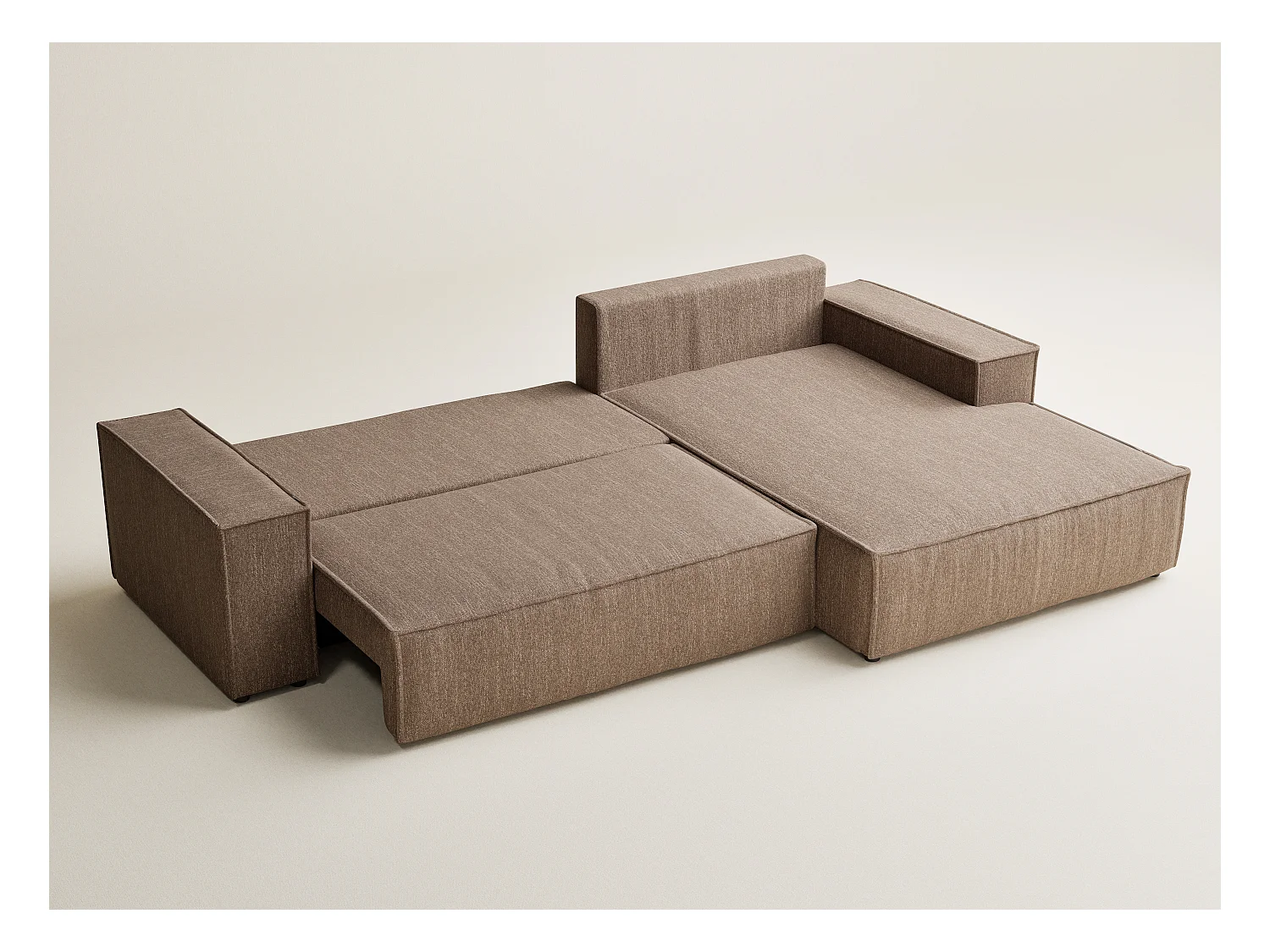 Canapé d'angle convertible Maze im tissu tresse - 5 places - brun