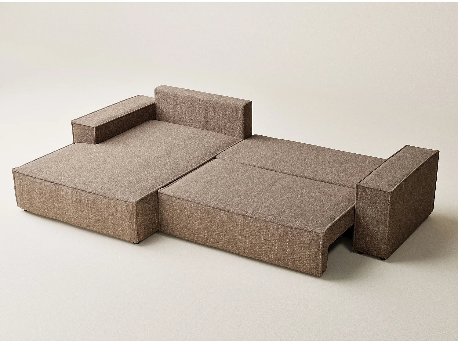 Hoekbank met slaapfunctie Maze in geweven stof - Vijfpersoons - bruin
