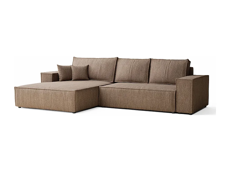 Narożnik z funkcją spania Maze w tkaninie plecionej - pięcioosobowy - brązowy