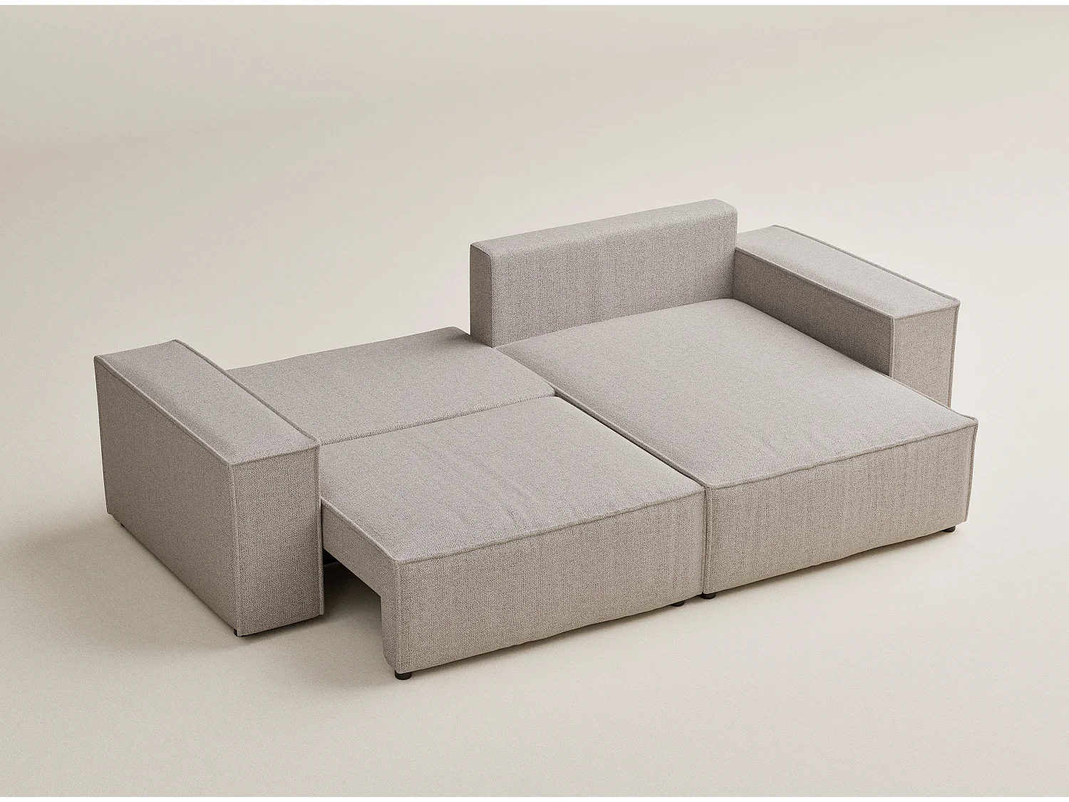 Canapé d'angle convertible Moyo im tissu tresse - 3 places - beige