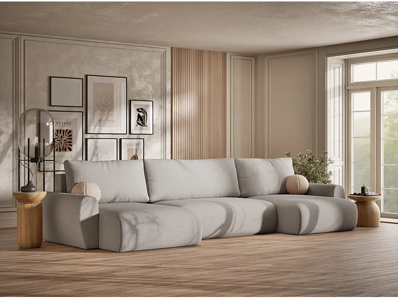 Panoramabank met slaapfunctie Numba in geweven stof - Zespersoons - beige