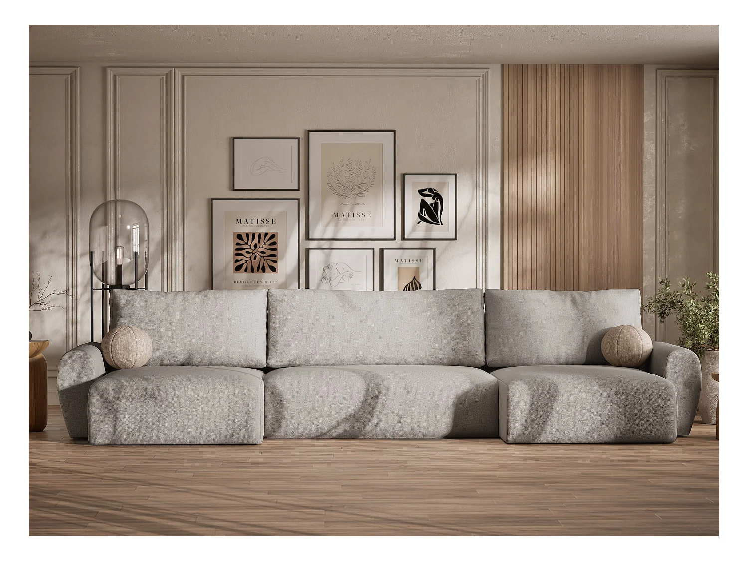 Canapé panoramique convertible Numba im tissu tresse - 6 places - beige