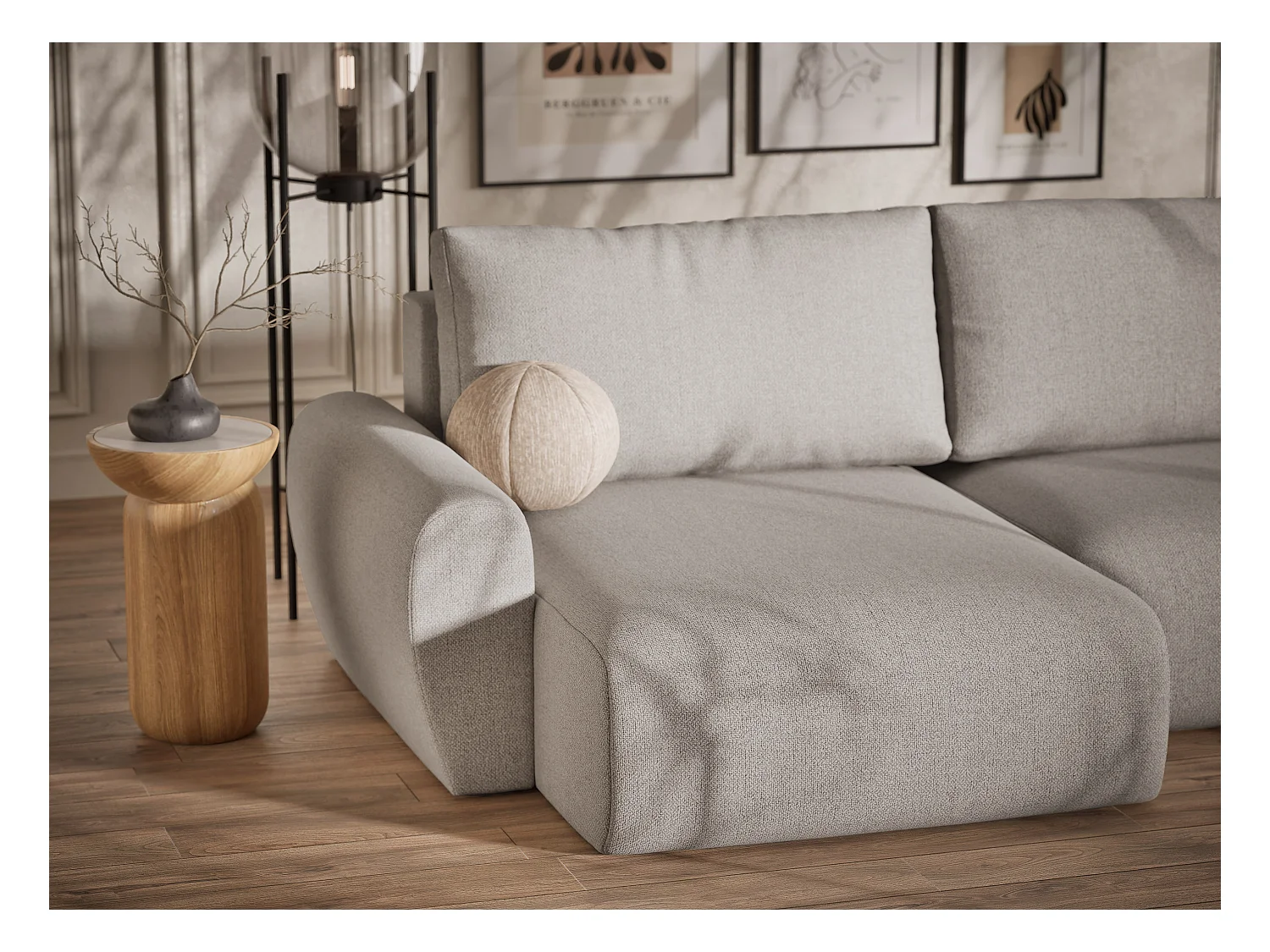 Canapé panoramique convertible Numba im tissu tresse - 6 places - beige