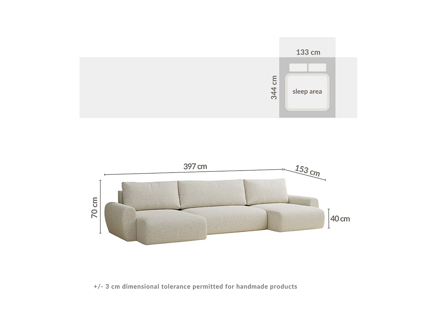 Canapé panoramique convertible Numba im tissu tresse - 6 places - beige