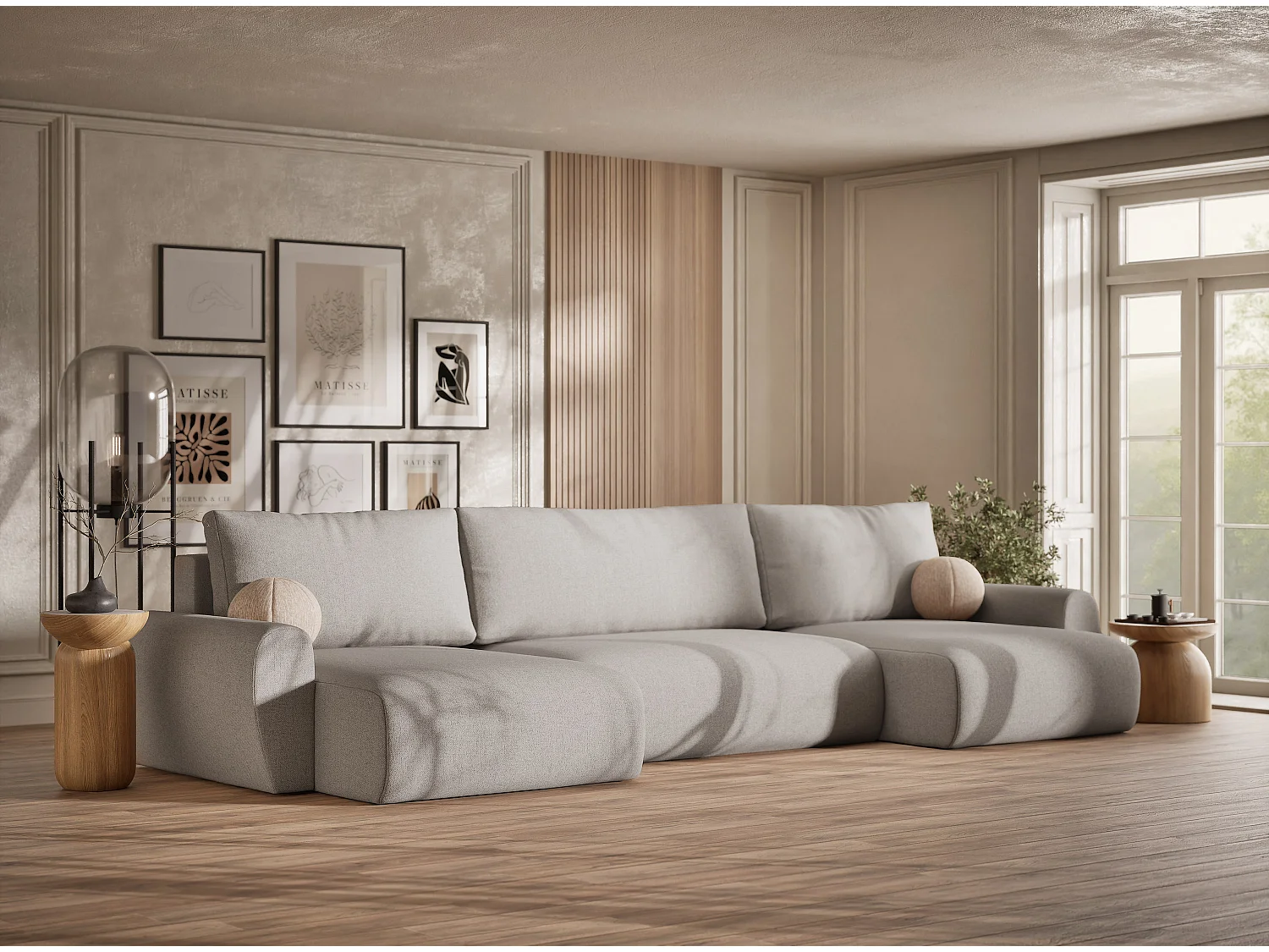 Canapé panoramique convertible Numba im tissu tresse - 6 places - beige