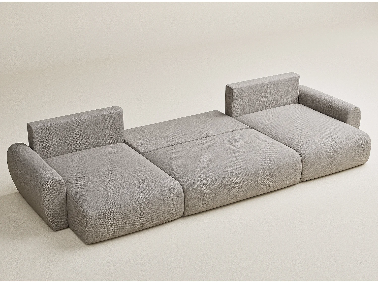 Canapé panoramique convertible Numba im tissu tresse - 6 places - beige