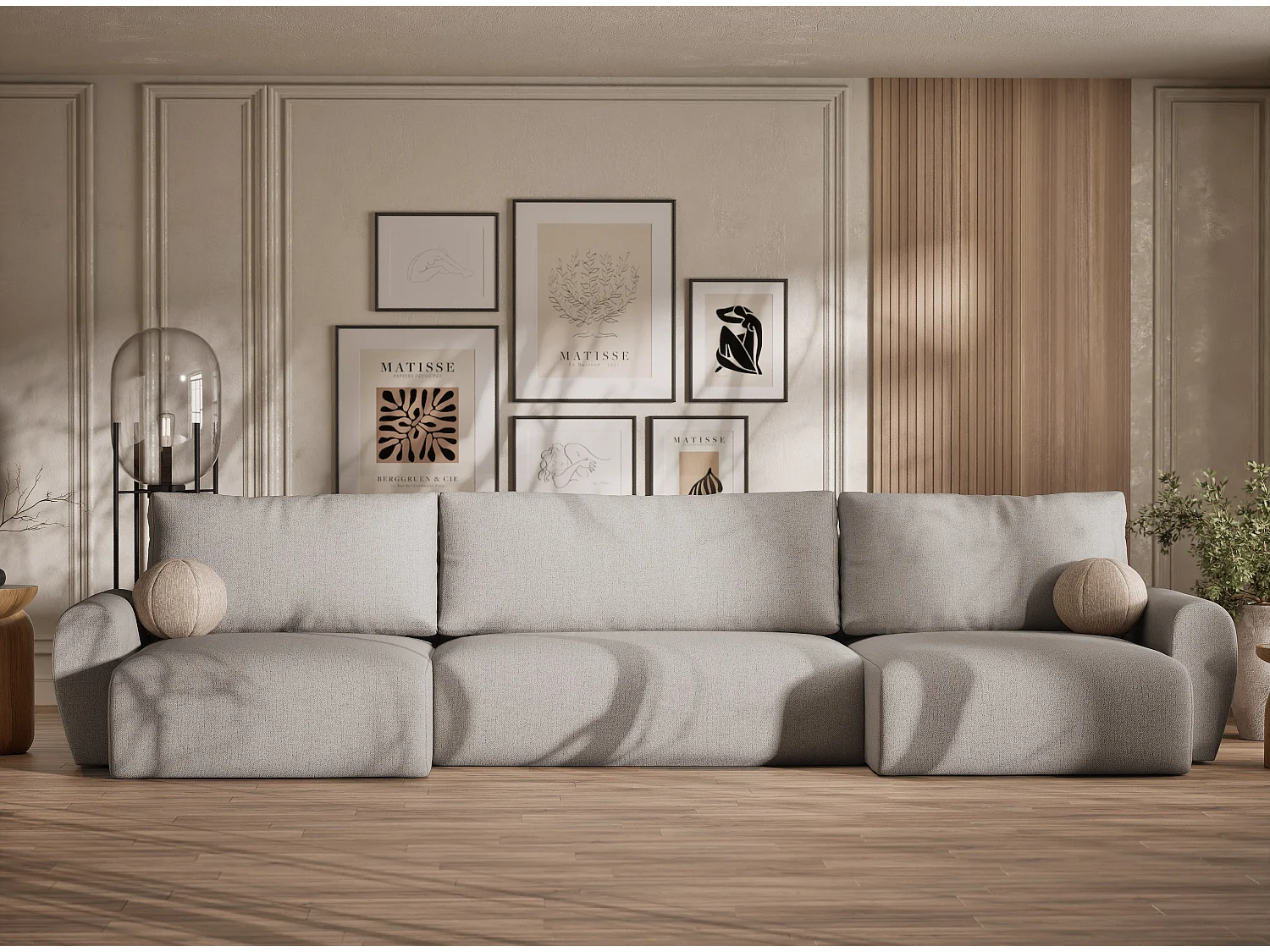 Canapé panoramique convertible Numba im tissu tresse - 6 places - beige