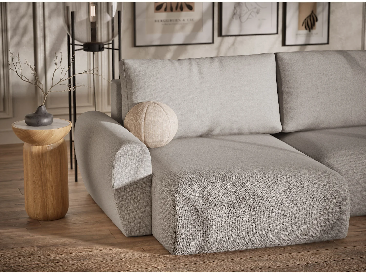 Canapé panoramique convertible Numba im tissu tresse - 6 places - beige