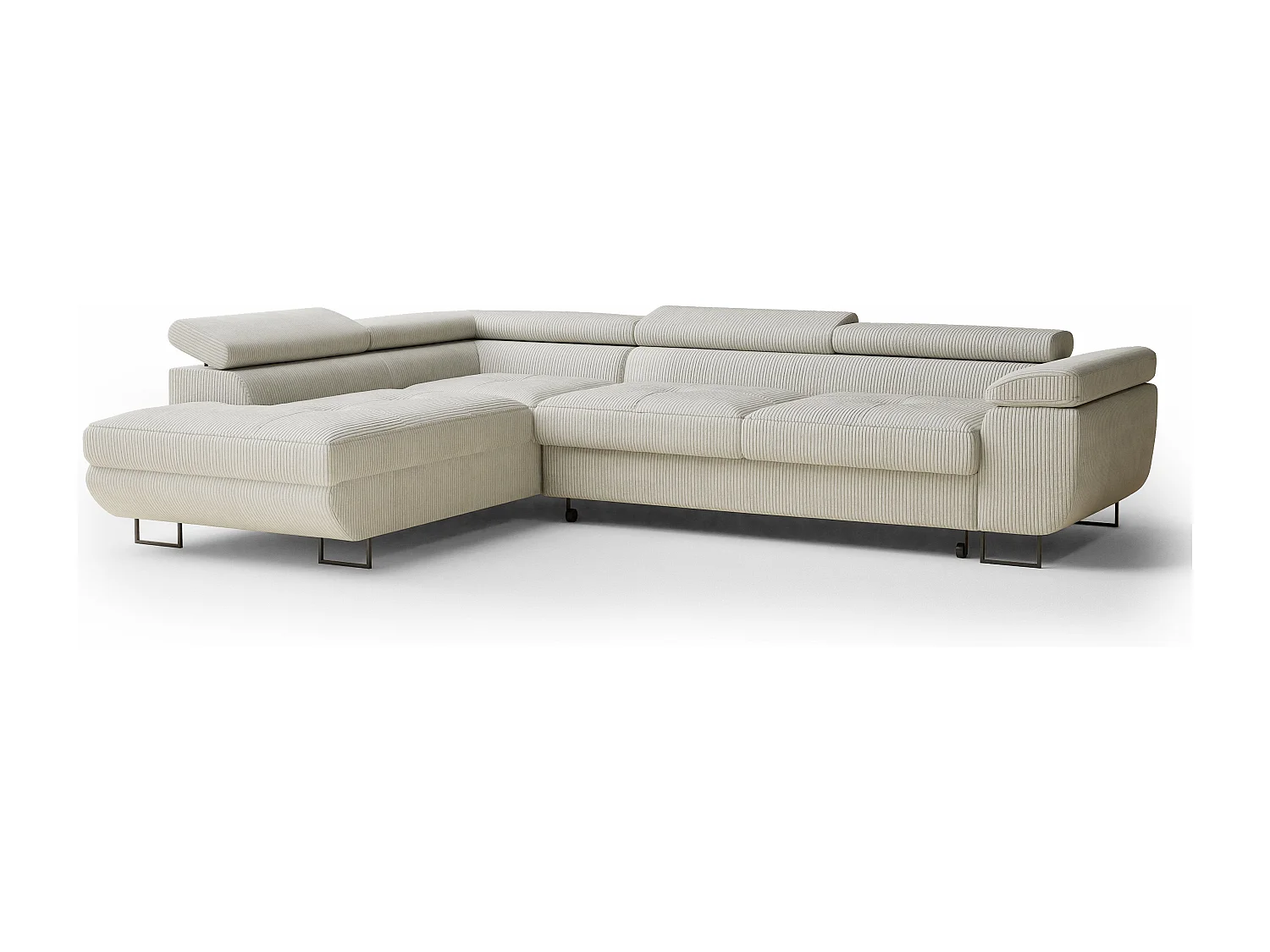 Canapé d'angle convertible Concord im tissu de velours - 5 places - creme