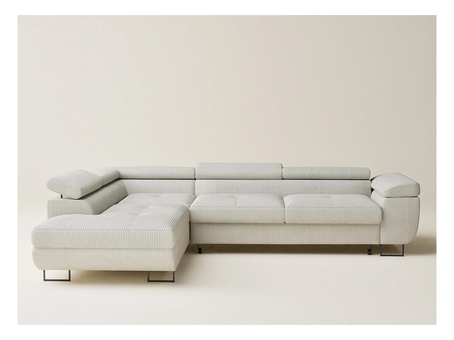 Canapé d'angle convertible Concord im tissu de velours - 5 places - creme