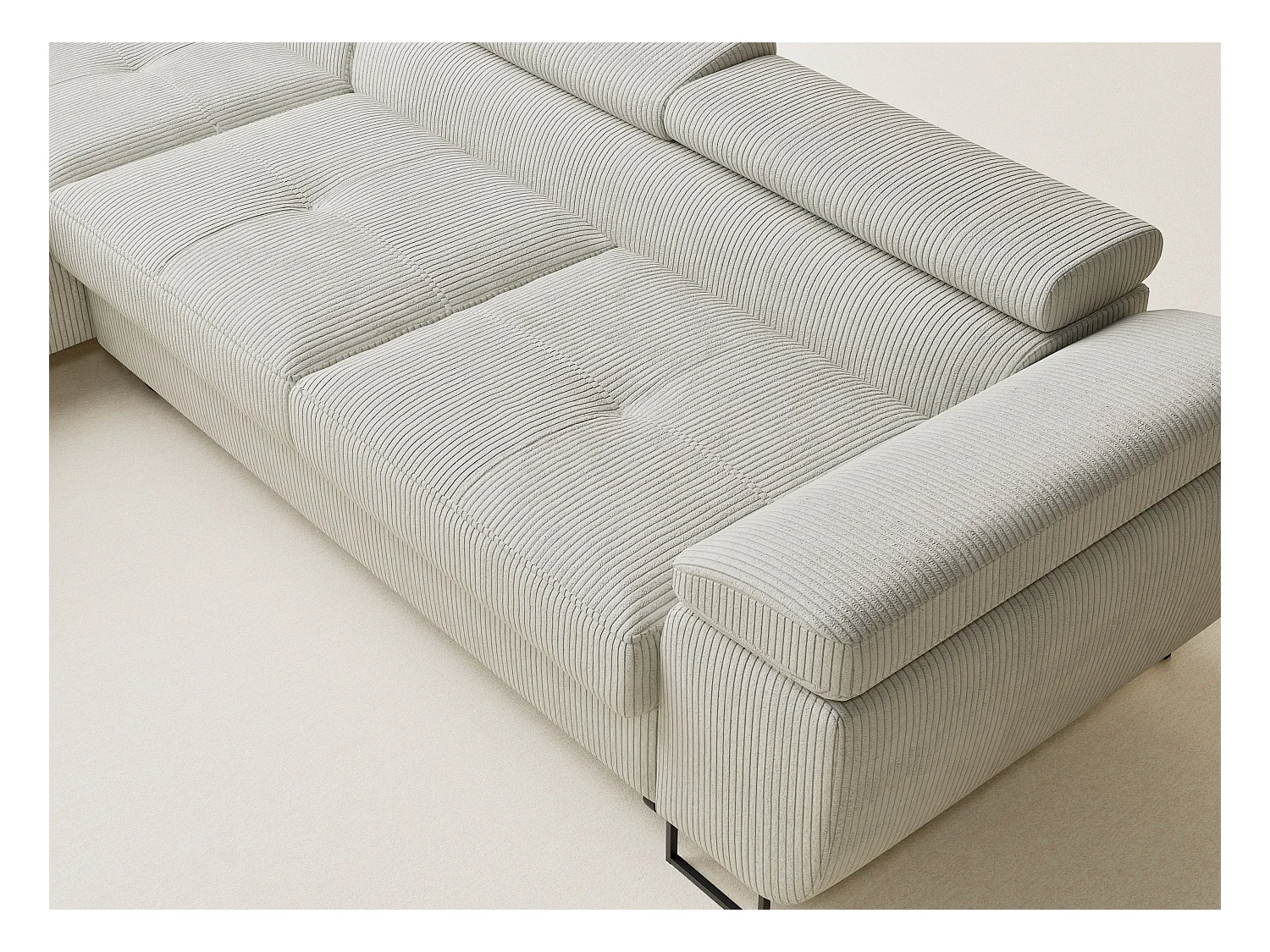 Canapé d'angle convertible Concord im tissu de velours - 5 places - creme