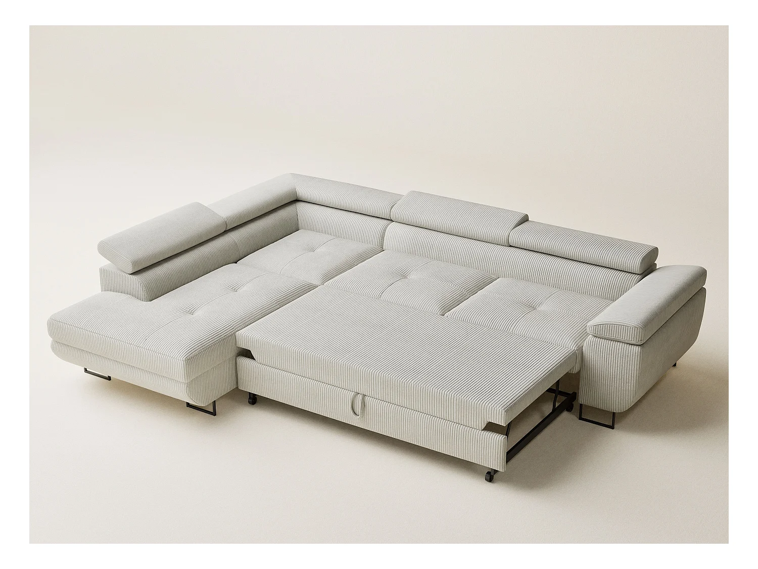 Canapé d'angle convertible Concord im tissu de velours - 5 places - creme