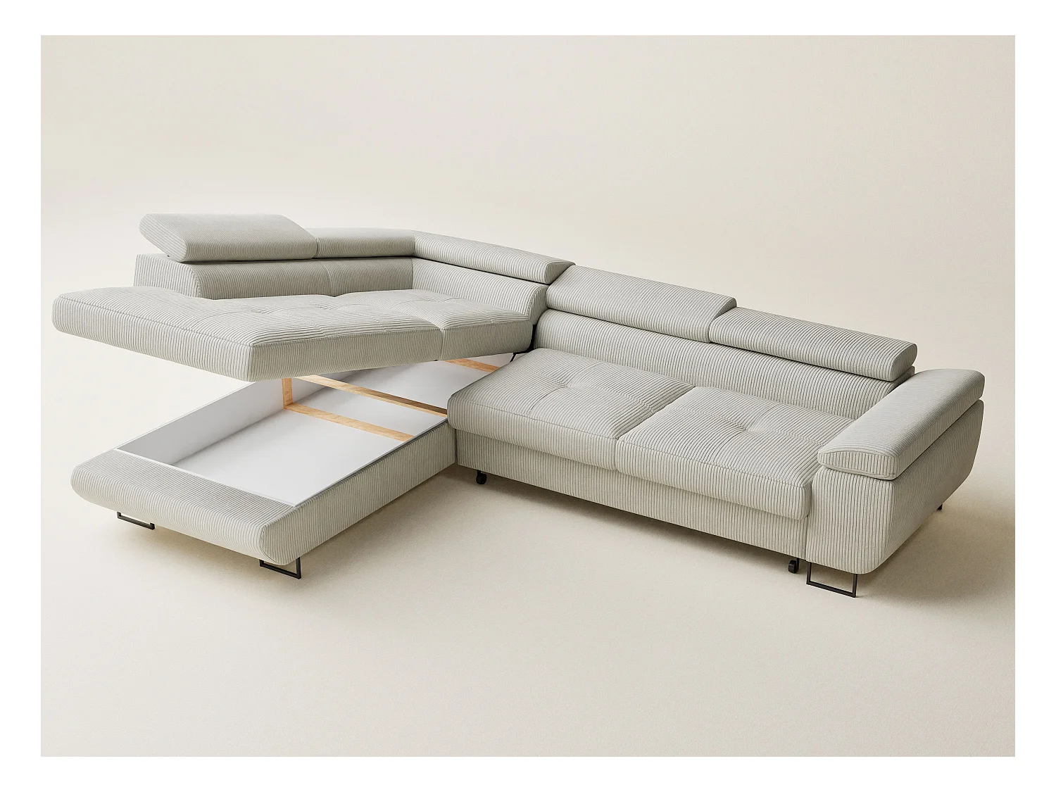 Canapé d'angle convertible Concord im tissu de velours - 5 places - creme