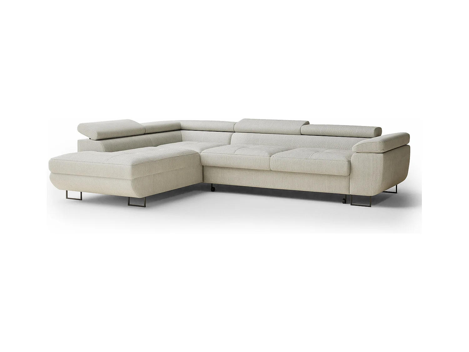 Canapé d'angle convertible Concord im tissu de velours - 5 places - creme