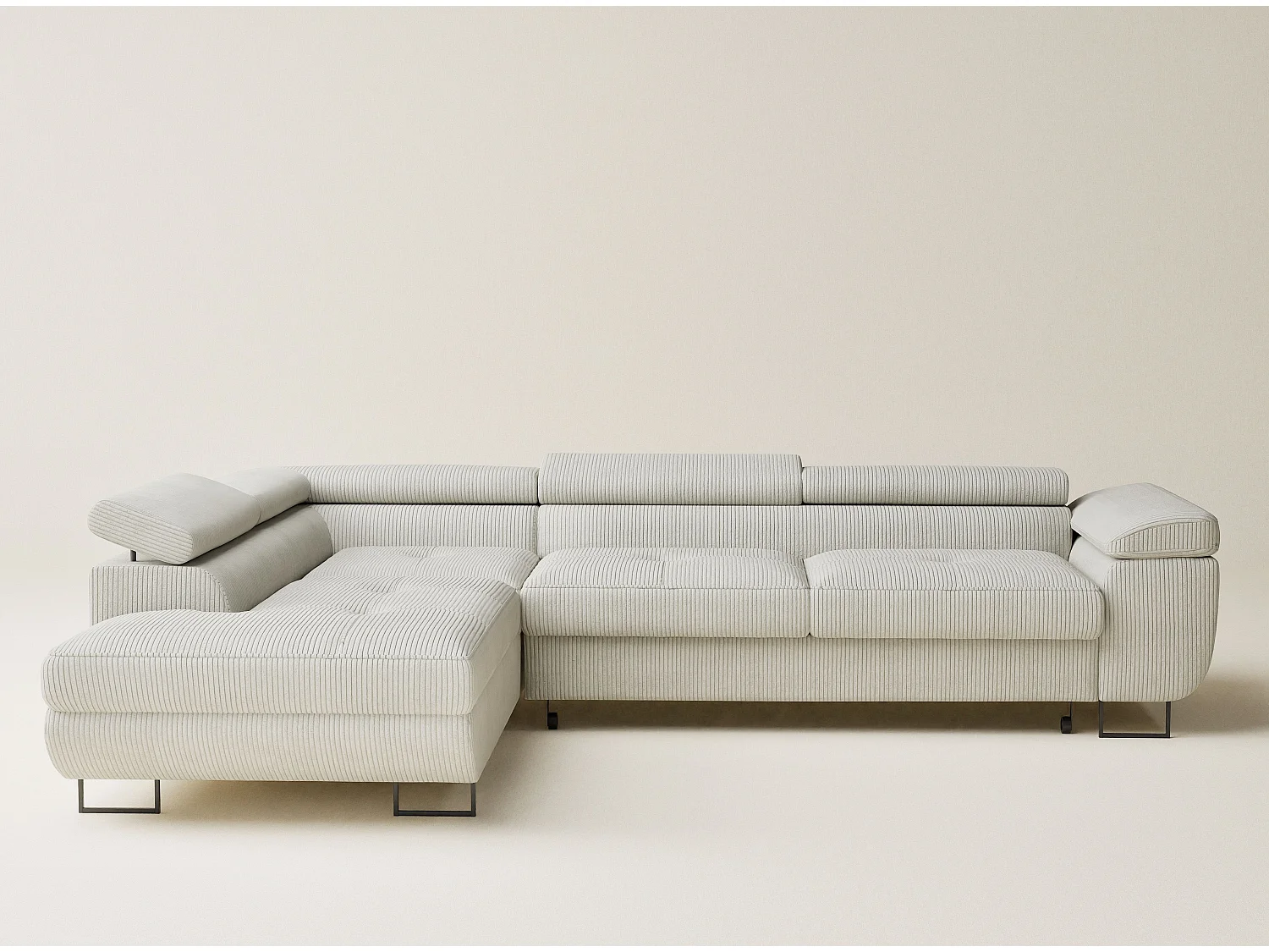 Canapé d'angle convertible Concord im tissu de velours - 5 places - creme