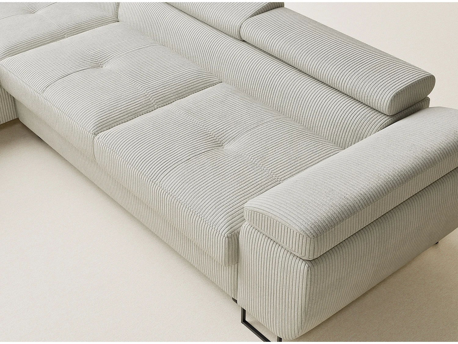 Canapé d'angle convertible Concord im tissu de velours - 5 places - creme