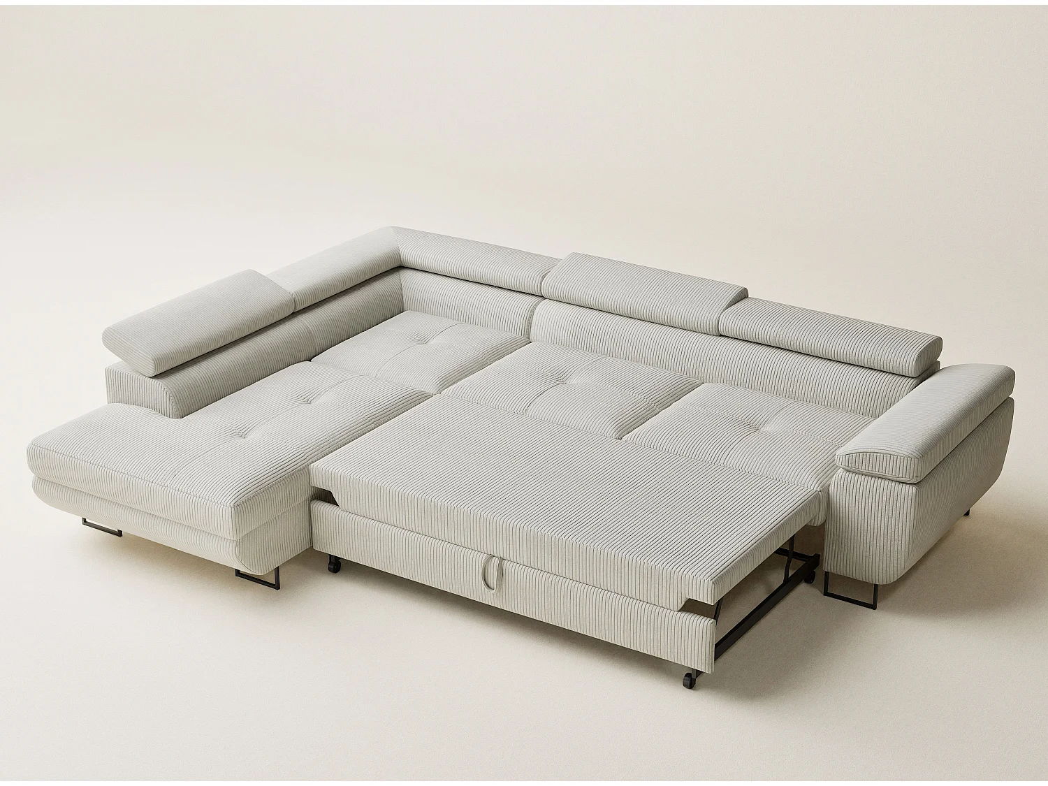 Canapé d'angle convertible Concord im tissu de velours - 5 places - creme