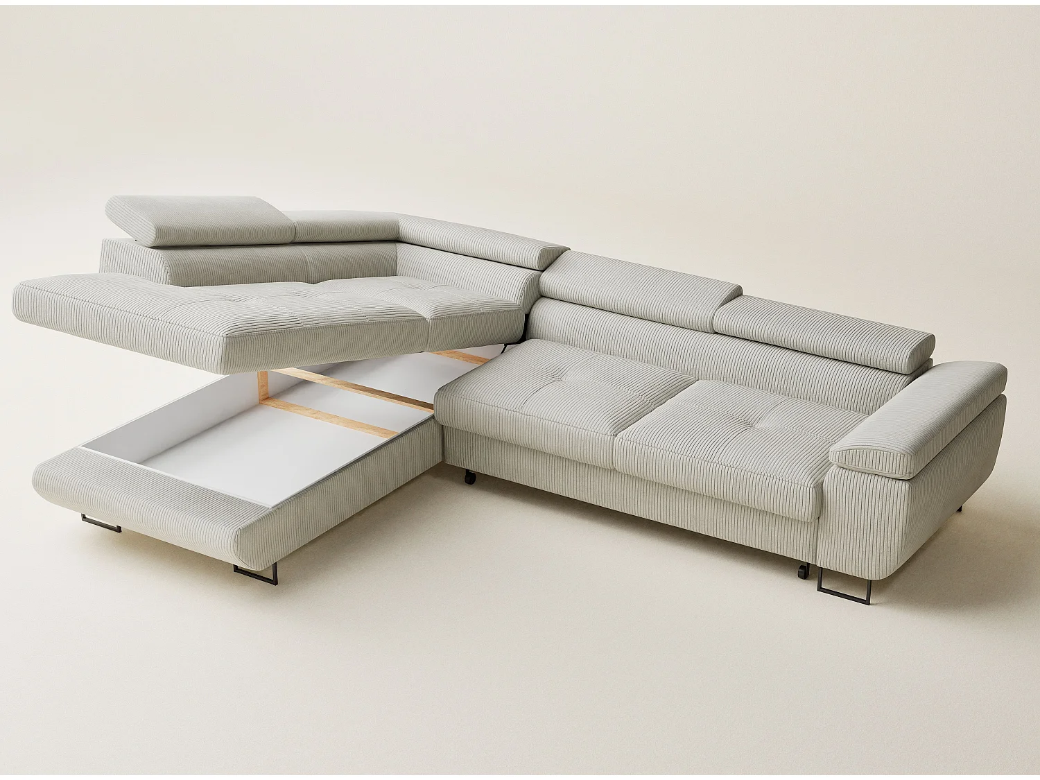 Canapé d'angle convertible Concord im tissu de velours - 5 places - creme