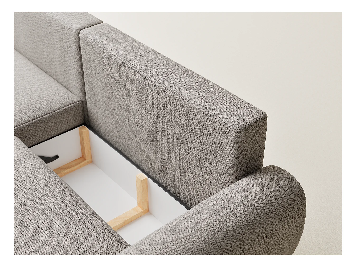 Ecksofa mit Schlaffunktion Numba aus Webstoff - Drei-Personen - beige