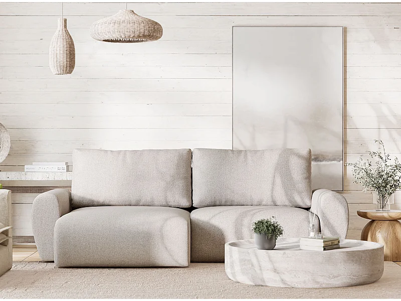 Canapé d'angle convertible Numba im tissu tresse - 3 places - beige