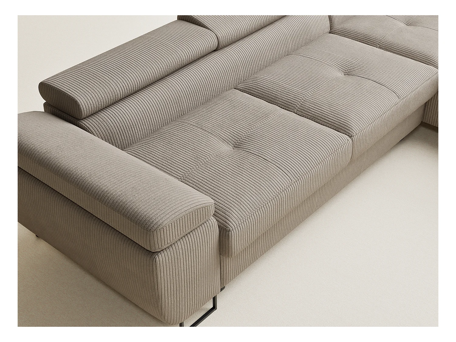 Canapé d'angle convertible Concord im tissu de velours - 5 places - beige