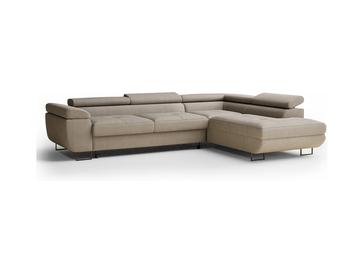 Canapé d'angle convertible Concord im tissu de velours - 5 places - beige